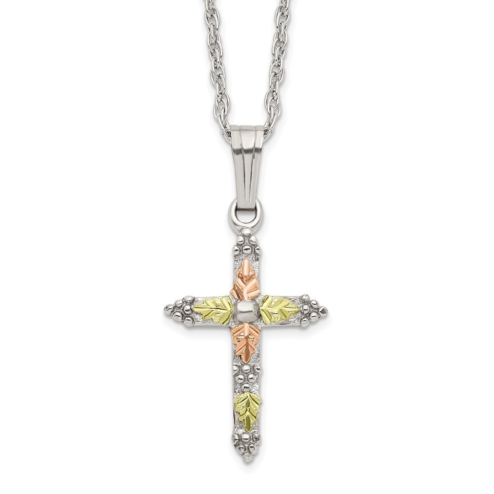 Black Hills Sterling Silver 12K Gold Accents Cross 18" Necklace